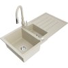 Granitový drez Mexen Andres s 1,5 miskou, odkapávačom a kuchynskou batériou Savita, béžový - 6515-69-672601-69