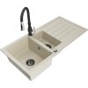 Granitový drez Mexen Andres s 1,5 miskou, odkapávačom a kuchynskou batériou Savita, béžový - 6515-69-672601-70