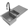 Granitový drez Mexen Andres s 1,5 misy, odkapávačom a kuchynskou batériou Savita, sivý - 6515-71-672601-70