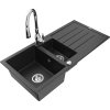 Granitový drez Mexen Andres s 1,5 miskou, odkapávačom a kuchynskou batériou Savita, čierny/strieborný - 6515-73-672601-00
