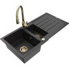Granitový drez Mexen Andres s 1,5 miskou, odkapávačom a kuchynskou batériou Savita, čierny/strieborný - 6515-73-672601-50