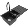 Granitový drez Mexen Andres s 1,5 miskou, odkapávačom a kuchynskou batériou Savita, čierny/strieborný - 6515-73-672601-70