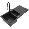 Granitový drez Mexen Andres s 1,5 miskou, odkapávačom a kuchynskou batériou Savita, čierny/strieborný - 6515-73-672601-70-B