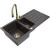 Granitový drez Mexen Andres s 1,5 misky, odkapávačom a kuchynskou batériou Savita, čierna škvrnitá - 6515-76-672601-50