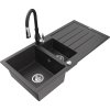 Granitový drez Mexen Andres s 1,5 misky, odkapávačom a kuchynskou batériou Savita, čierna škvrnitá - 6515-76-672601-70