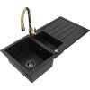 Granitový drez Mexen Andres s 1,5 misy, odkapávačom a kuchynskou batériou Savita, čierny - 6515-77-672601-50-B