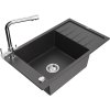 Granitový drez Mexen Elias s 1 misou, odkapávačom a kuchynskou batériou Duero, čierny bodkovaný - 6511-76-671600-00