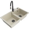 Granitový drez Mexen Tomas s 2 miskami a kuchynskou batériou Savita, béžový - 6516-69-672601-70