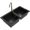 Granitový drez Mexen Mario s 2 misami a kuchynskou batériou Telma, čierny - 6504-77-670200-50-B
