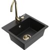 Granitový drez Mexen Milo s 1 misou a kuchynskou batériou Telma, čierna/strieborná - 6505-73-670200-50