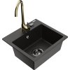 Granitový drez Mexen Milo s 1 misou a kuchynskou batériou Telma, čierna/zlatá - 6505-75-670200-50-B