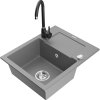 Granitový drez Mexen Enzo s 1 misou, odkapávačom a kuchynskou batériou Telma, sivý - 6506-71-670200-70