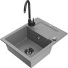 Granitový drez Mexen Enzo s 1 misou, odkapávačom a kuchynskou batériou Telma, sivý - 6506-71-670200-70-B