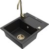 Granitový drez Mexen Enzo s 1 misou, odkapávačom a kuchynskou batériou Telma, čierny/strieborný - 6506-73-670200-50