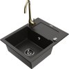 Granitový drez Mexen Enzo s 1 misou, odkapávačom a kuchynskou batériou Telma, čierna/zlatá - 6506-75-670200-50-B