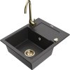 Granitový drez Mexen Enzo s 1 misou, odkapávačom a kuchynskou batériou Telma, čierna škvrnitá - 6506-76-670200-50