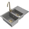 Granitový drez Mexen Gaspar s 1,5 misky, odkapávačom a kuchynskou batériou Telma, sivý - 6507-71-670200-50