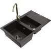 Granitový drez Mexen Gaspar s 1,5 miskou, odkapávačom a kuchynskou batériou Telma, čierna/zlatá - 6507-75-670200-50-B