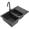 Granitový drez Mexen Gaspar s 1,5 misky, odkapávačom a kuchynskou batériou Telma, čierna škvrnitá - 6507-76-670200-70-B