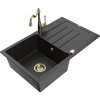 Granitový drez Mexen Bruno s 1 misou, odkapávačom a kuchynskou batériou Carla, čierna/strieborná metalíza - 6513-73-670700-50