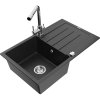 Granitový drez Mexen Bruno s 1 misou, odkapávačom a batériou Duero, čierna/strieborná metalíza - 6513-73-671600-00