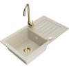 Granitový drez Mexen Pablo s 1 misou, odkapávačom a kuchynskou batériou Telma, béžový - 6510-69-670200-50