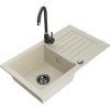 Granitový drez Mexen Pablo s 1 misou, odkapávačom a kuchynskou batériou Telma, béžový - 6510-69-670200-70