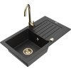 Granitový drez Mexen Pablo s 1 misou, odkapávačom a kuchynskou batériou Telma, čierny/strieborný - 6510-73-670200-50