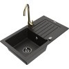 Granitový drez Mexen Pablo s 1 misou, odkapávačom a kuchynskou batériou Telma, čierna/zlatá - 6510-75-670200-50-B