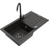 Granitový drez Mexen Pablo s 1 misou, odkapávačom a kuchynskou batériou Telma, čierna/zlatá - 6510-75-670200-70-B