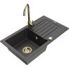 Granitový drez Mexen Pablo s 1 misou, odkapávačom a kuchynskou batériou Telma, čierna škvrnitá - 6510-76-670200-50
