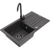 Granitový drez Mexen Pablo s 1 misou, odkapávačom a kuchynskou batériou Telma, čierna škvrnitá - 6510-76-670200-70-B