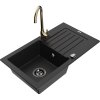 Granitový drez Mexen Pablo s 1 misou, odkapávačom a kuchynskou batériou Telma, čierny - 6510-77-670200-50-B