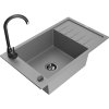 Granitový drez Mexen Elias s 1 misou, odkapávačom a kuchynskou batériou Telma, sivý - 6511-71-670200-70-B
