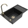Granitový drez Mexen Elias s 1 misou, odkapávačom a kuchynskou batériou Telma, čierny/strieborný - 6511-73-670200-50