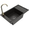 Granitový drez Mexen Elias s 1 misou, odkapávačom a kuchynskou batériou Telma, čierna/zlatá - 6511-75-670200-50-B