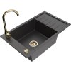 Granitový drez Mexen Elias s 1 misou, odkapávačom a kuchynskou batériou Telma, čierna škvrnitá - 6511-76-670200-50