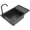 Granitový drez Mexen Elias s 1 misou, odkapávačom a kuchynskou batériou Telma, čierna škvrnitá - 6511-76-670200-70-B
