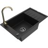 Granitový drez Mexen Elias s 1 misou, odkapávačom a kuchynskou batériou Telma, čierny - 6511-77-670200-50-B