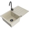 Granitový drez Mexen Bruno s 1 misou, odkapávačom a kuchynskou batériou Telma, béžový - 6513-69-670200-70