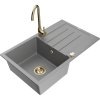 Granitový drez Mexen Bruno s 1 misou, odkapávačom a kuchynskou batériou Telma, sivý - 6513-71-670200-50