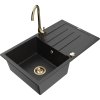 Granitový drez Mexen Bruno s 1 misou, odkapávačom a kuchynskou batériou Telma, čierna/strieborná - 6513-73-670200-50