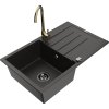 Granitový drez Mexen Bruno s 1 misou, odkapávačom a kuchynskou batériou Telma, čierna/zlatá - 6513-75-670200-50-B
