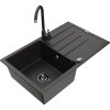 Granitový drez Mexen Bruno s 1 misou, odkapávačom a kuchynskou batériou Telma, čierna/zlatá - 6513-75-670200-70-B