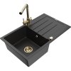Granitový drez Mexen Bruno s 1 misou, odkapávačom a kuchynskou batériou Duero, čierna/strieborná metalíza - 6513-73-671600-50