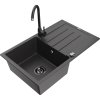 Granitový drez Mexen Bruno s 1 misou, odkapávačom a kuchynskou batériou Telma, čierna škvrnitá - 6513-76-670200-70-B