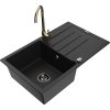 Granitový drez Mexen Bruno s 1 misou, odkapávačom a kuchynskou batériou Telma, čierny - 6513-77-670200-50-B