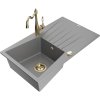 Granitový drez Mexen Cesar s 1 misou, odkapávačom a kuchynskou batériou Carla, sivý - 6514-71-670700-50