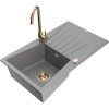 Granitový drez Mexen Cesar s 1 misou, odkapávačom a kuchynskou batériou Telma, sivý - 6514-71-670200-50