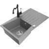 Granitový drez Mexen Cesar s 1 misou, odkapávačom a kuchynskou batériou Carla, sivý - 6514-71-670700-70